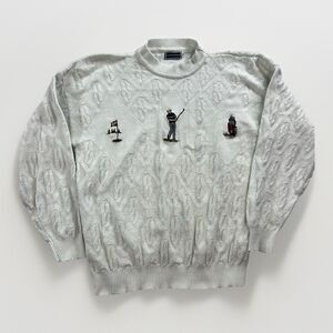 Vintage Court‎ House Square Tight Knit Embroidered Golf Sweater Grandpa Size XL